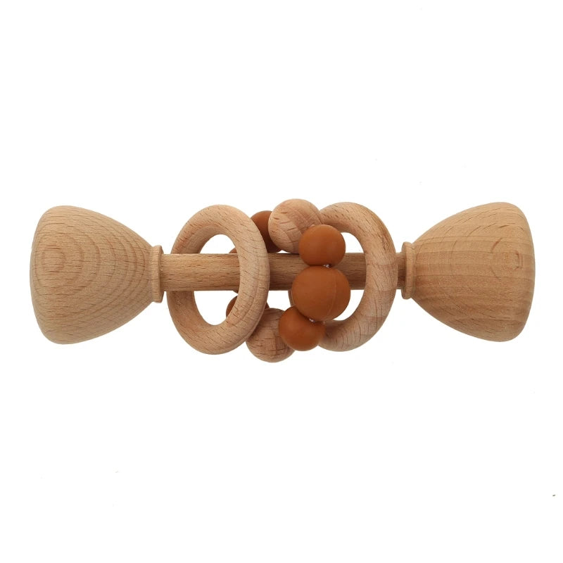 1Pc Baby Teether Toys Beech Wood Baby Rattle BPA Free Rodent Silicone Beads Music Rattle Newborn Play Gym Educational Toys