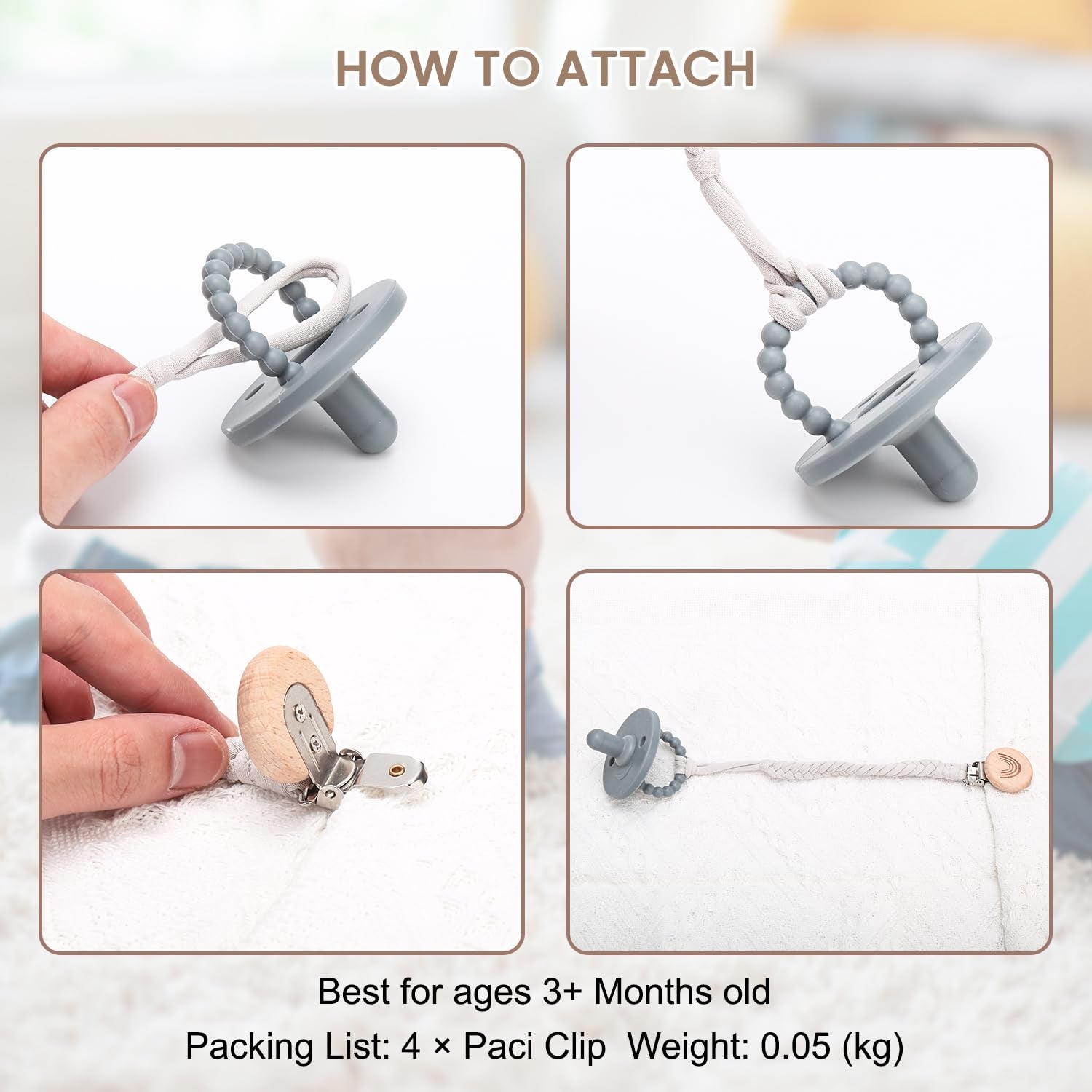 CLDY Baby Schnullerkette Clip, Schnullerkette Junge, Schnullerkette Mädchen, Schnullerkette Stoff, Cup Catcher, Trinkbecher Halteriemen Für Kinderwagen/Babytrage/Autositz, Schnullerband (4 Pack)