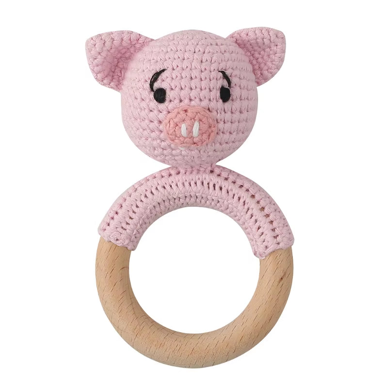 1Pc Baby Teether Toys Beech Wood Baby Rattle BPA Free Rodent Silicone Beads Music Rattle Newborn Play Gym Educational Toys