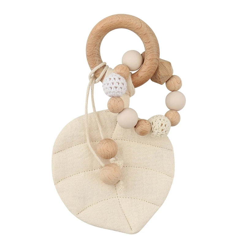 1Pc Baby Teether Toys Beech Wood Baby Rattle BPA Free Rodent Silicone Beads Music Rattle Newborn Play Gym Educational Toys