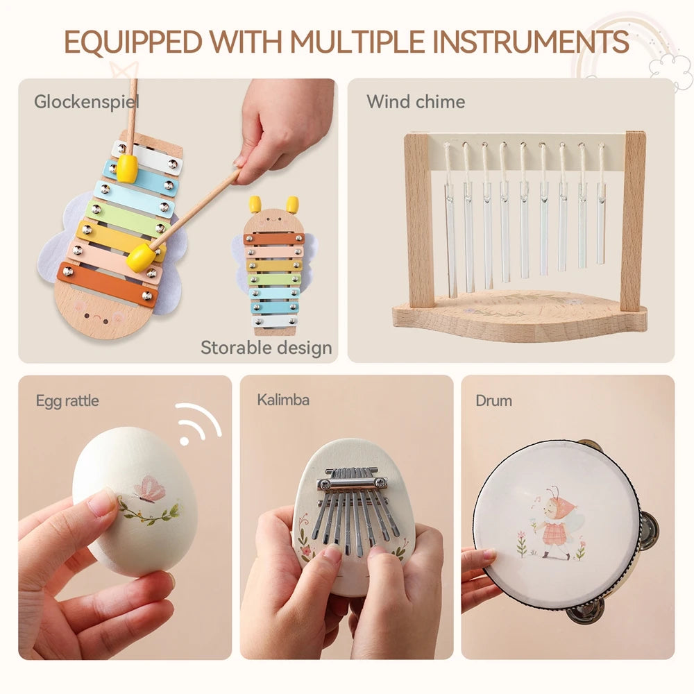Montessori Musik-Set Baby — Holztrommel Xylophon Musikspielzeug 0-12 Monate