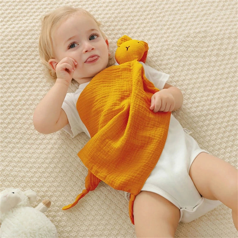 Soft Cotton Muslin Baby Bib Stuffed Rabbit Doll Newborn Appease Towel Security Blanket Baby Sleeping Cuddling Towel Facecloth