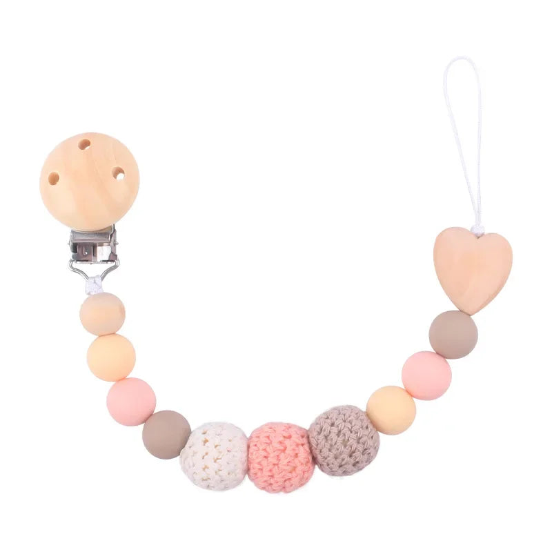 1-2Pcs New Baby Pacifier Clips Teethers Bracelet Babies Chain Cute Big Crochet Color Wool Ball Newborn Dummy Nipples Holder Clip