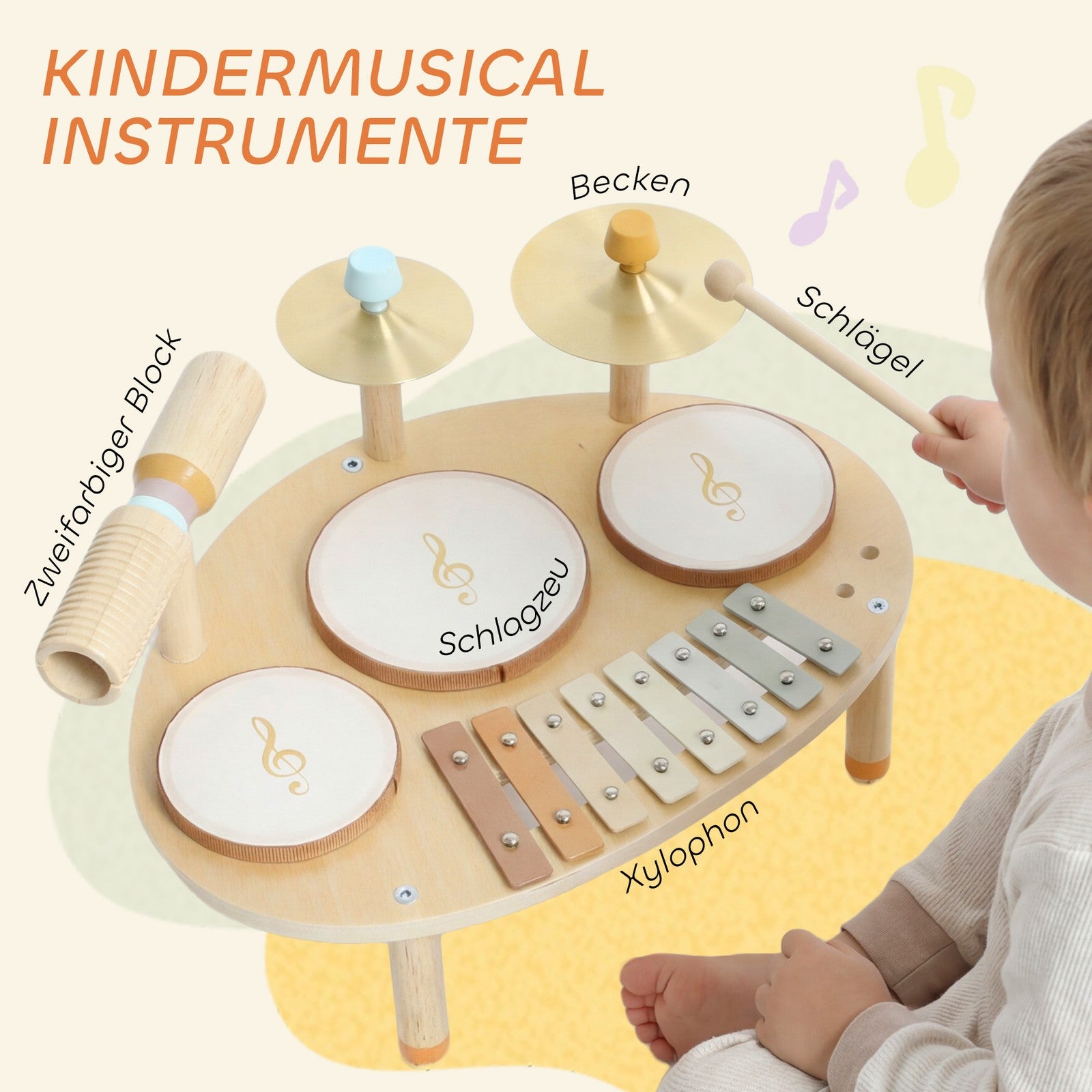 Kinder Schlagzeug 4-In-1 Montessori Musikinstrumen
