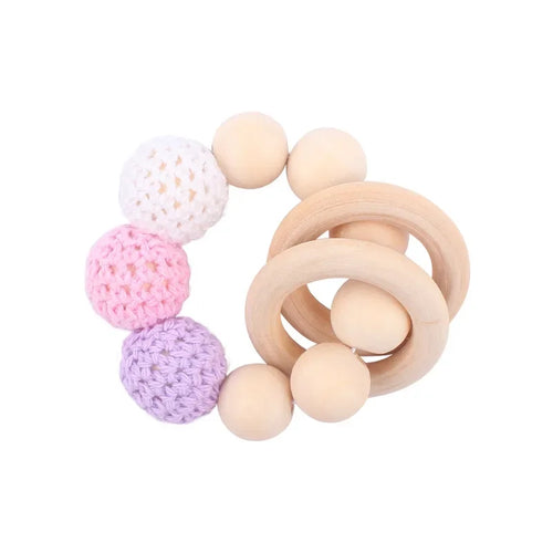 Baby Beißring Schnullerkette Holz BPA-frei — Motorikspielzeug Montessori ab Geburt