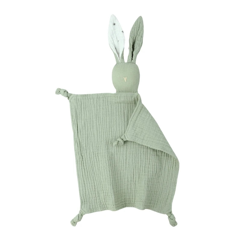 Soft Cotton Muslin Baby Bib Stuffed Rabbit Doll Newborn Appease Towel Security Blanket Baby Sleeping Cuddling Towel Facecloth