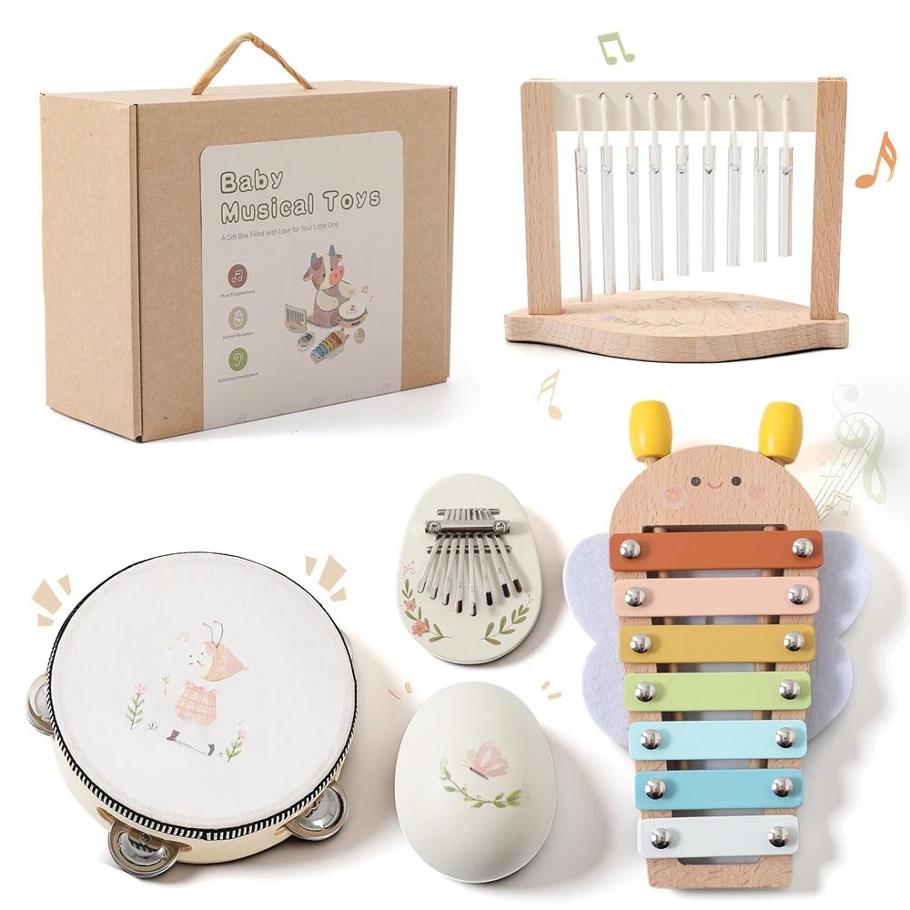 Montessori Musik-Set Baby — Holztrommel Xylophon Musikspielzeug 0-12 Monate
