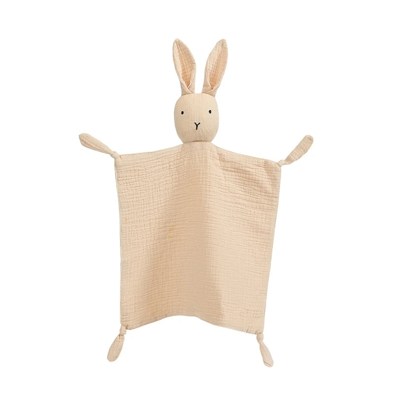 Soft Cotton Muslin Baby Bib Stuffed Rabbit Doll Newborn Appease Towel Security Blanket Baby Sleeping Cuddling Towel Facecloth