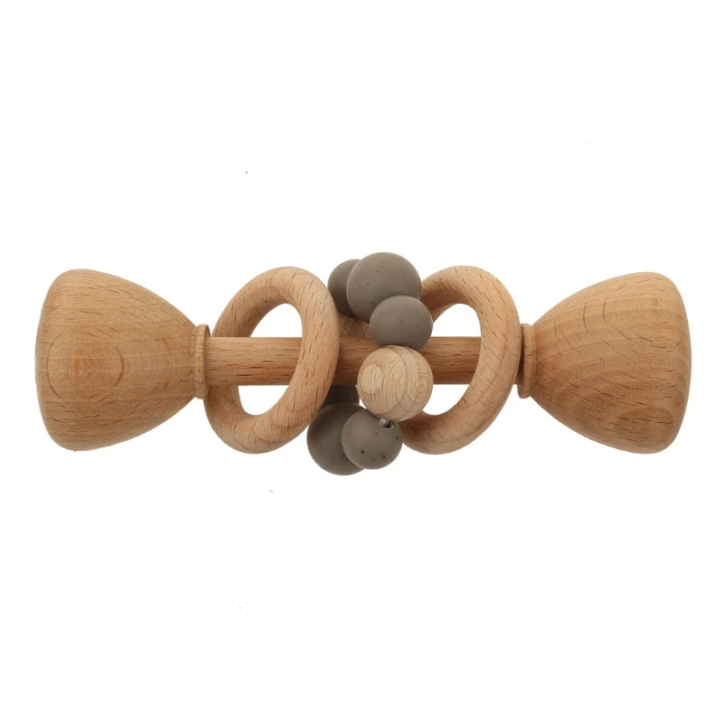 1Pc Baby Teether Toys Beech Wood Baby Rattle BPA Free Rodent Silicone Beads Music Rattle Newborn Play Gym Educational Toys