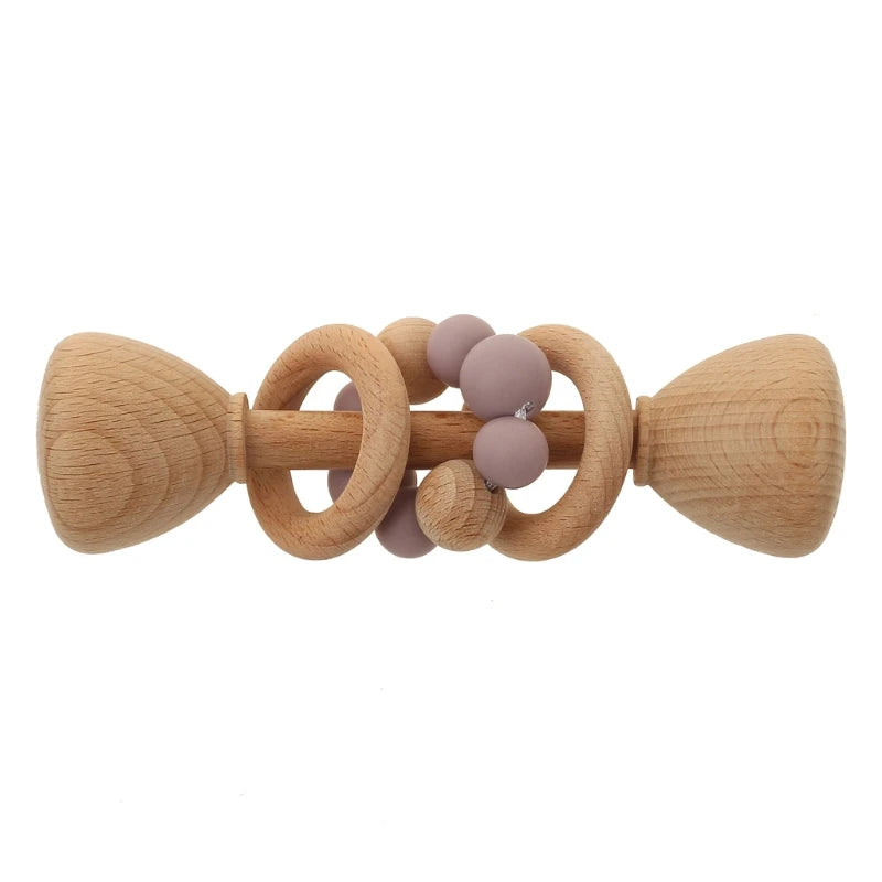 1Pc Baby Teether Toys Beech Wood Baby Rattle BPA Free Rodent Silicone Beads Music Rattle Newborn Play Gym Educational Toys
