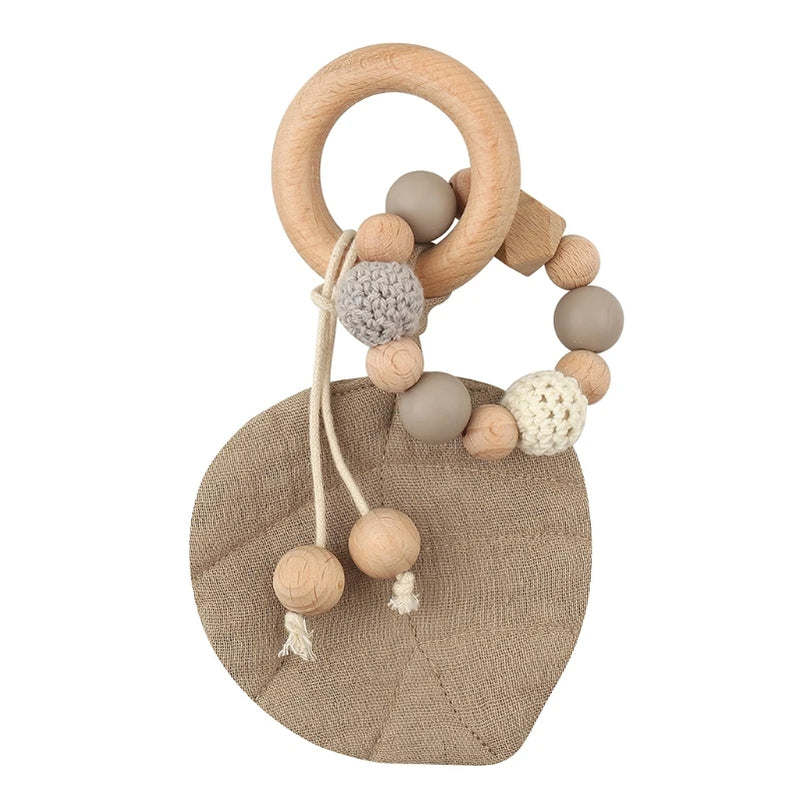 1Pc Baby Teether Toys Beech Wood Baby Rattle BPA Free Rodent Silicone Beads Music Rattle Newborn Play Gym Educational Toys